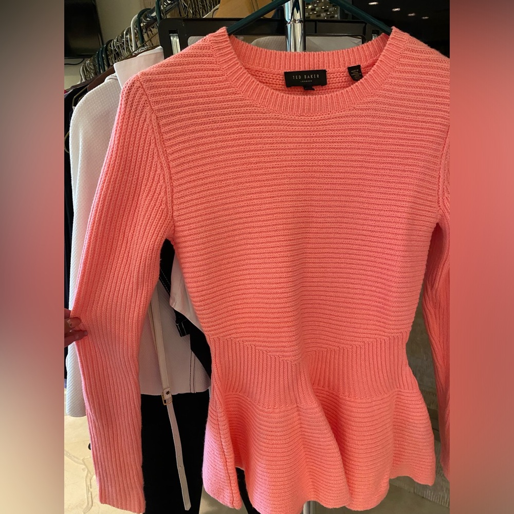 Ted Baker bright peach winter sweater with cinched waist